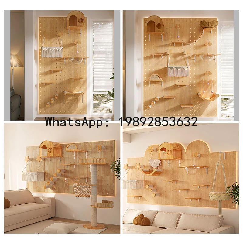 LYY Cat Wall-Mounted Solid Wood Cat Climbing Frame Pegboard Jump Platform Scratching Post Space Capsule Cat Bed Climbing Ladder