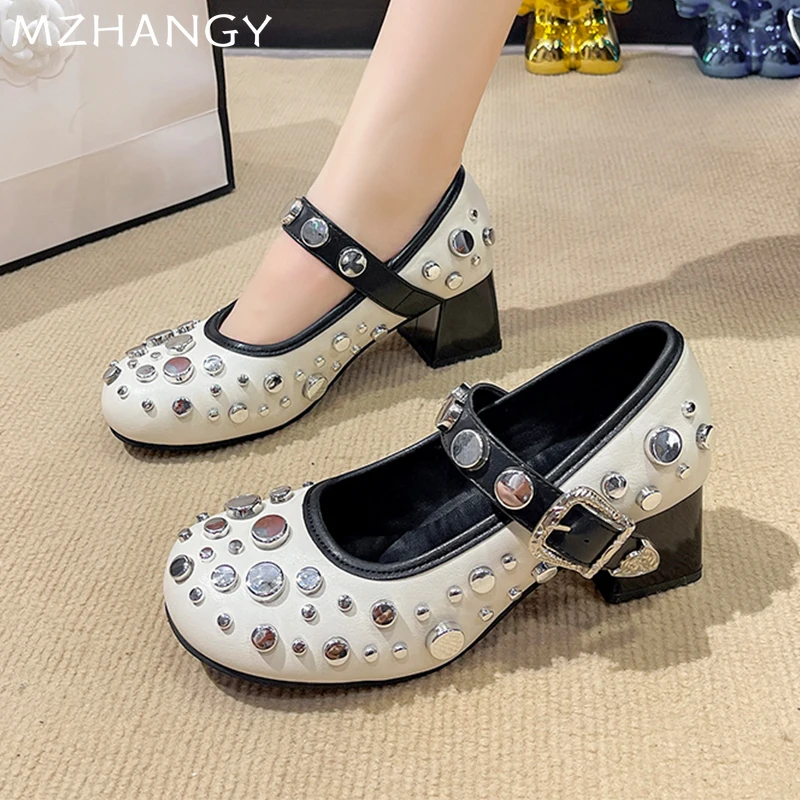 Sepatu hak tinggi Mary Jane, Kasut gesper Chunky baru mode musim gugur wanita tren 2024, Pumps Mujer Zapatos