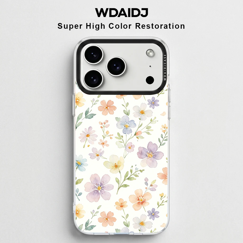 Watercolor Floral Print Clear Phone Case for iPhone 13 14 15 16 17 Cute Pattern Anti-Yellow Shockproof Cover