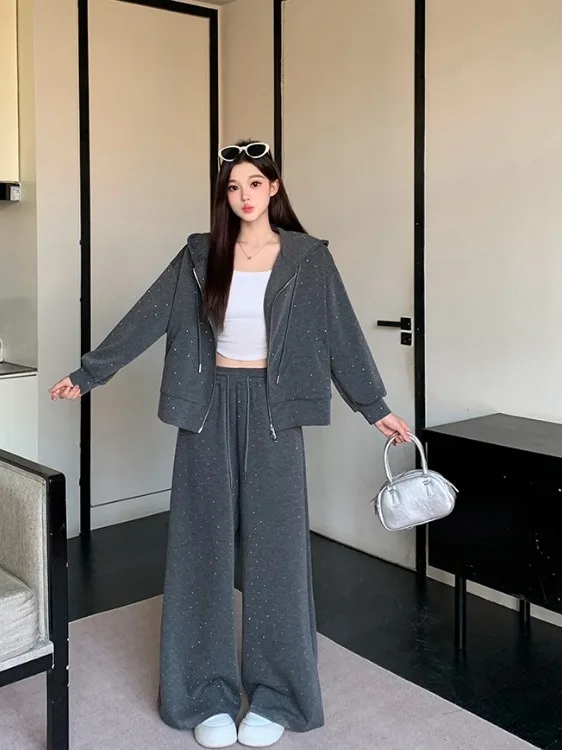 

plus Size Women's Vintage Hooded Cardigan Sweater High Waist Straight Leg Pants Set Autumn New Sle Casual Comfortable Outfit