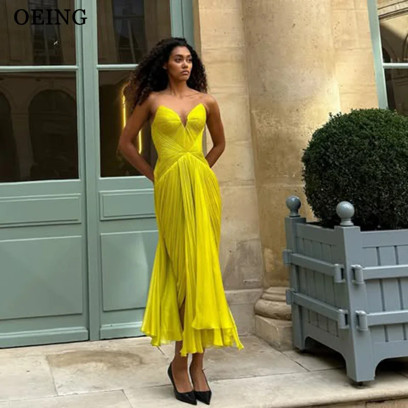 

OEING Modern Mermaid Prom Dress Sweetheart Pleats Draped Ankle Length Party Dresses Cocktail Dress At Night Customized