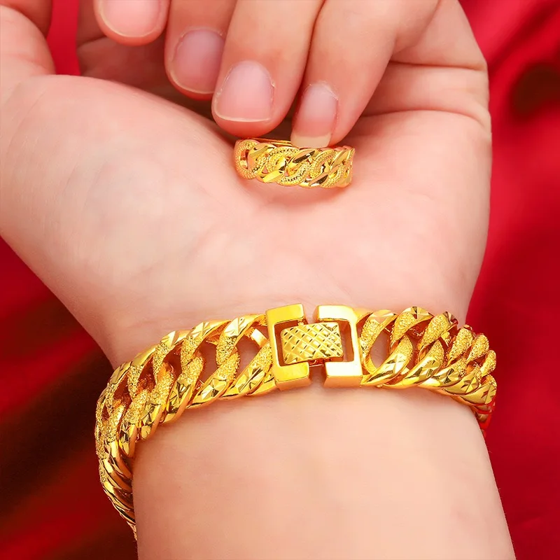 

Popular 9999 24K Real Gold Jewelry Boss Bracelet Bracelet M-Buckle Men's and Women's Bracelet Bracelet Couple Gold Ring Gift
