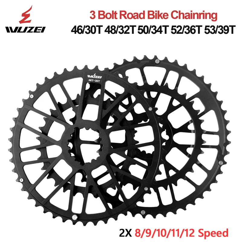 

WUZEI 46/30T 48/32T 50/34T 52/36T 53/39T 3 Bolt 2X 8/9/10/11/12S Road Bike Chainring 2X 11/12V Folding Gravel Chainwheel Crown
