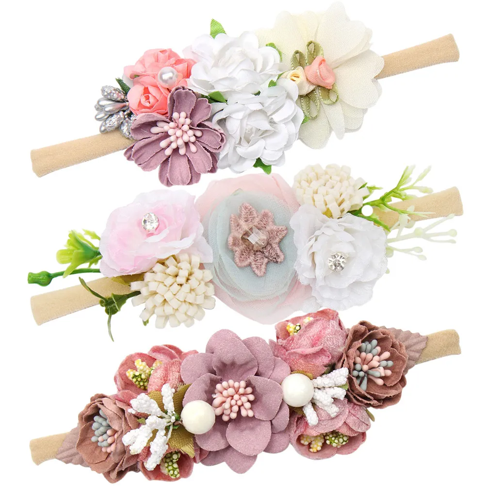 

3Pcs Baby Headbands Infant Floral Hair Accessories for Newborn Girls Flower Headband for Toddler Birthday Party Photography
