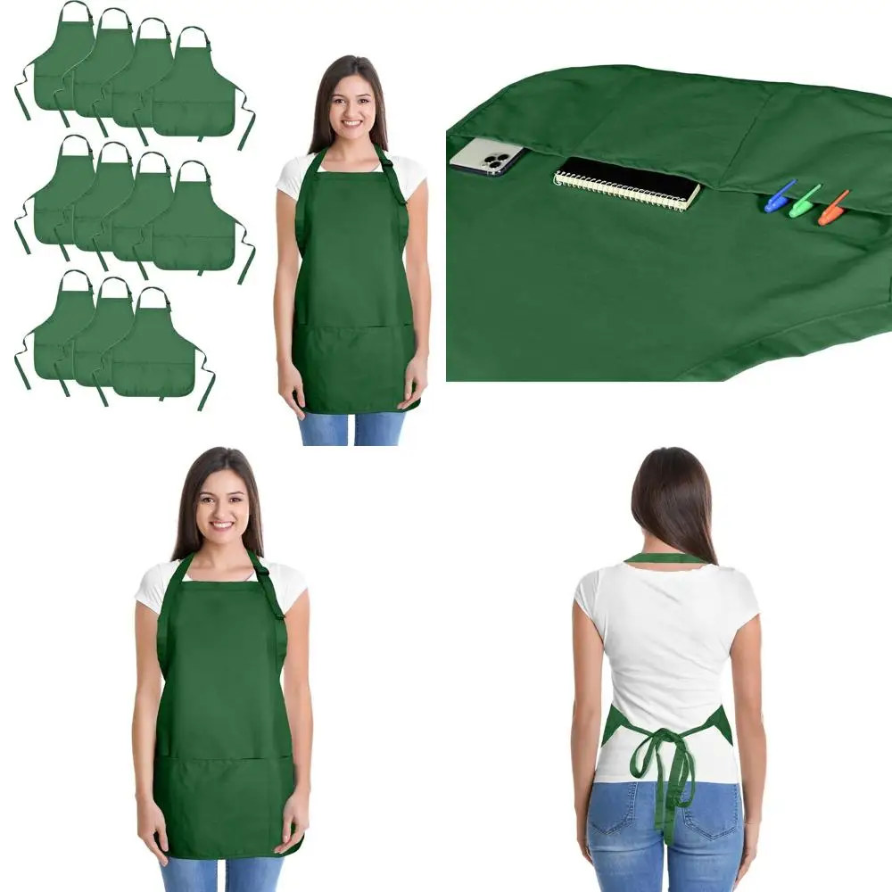 

Polyester-Cotton Blend Kitchen Aprons, 3-Pack, Green, for Home and Restaurant Use