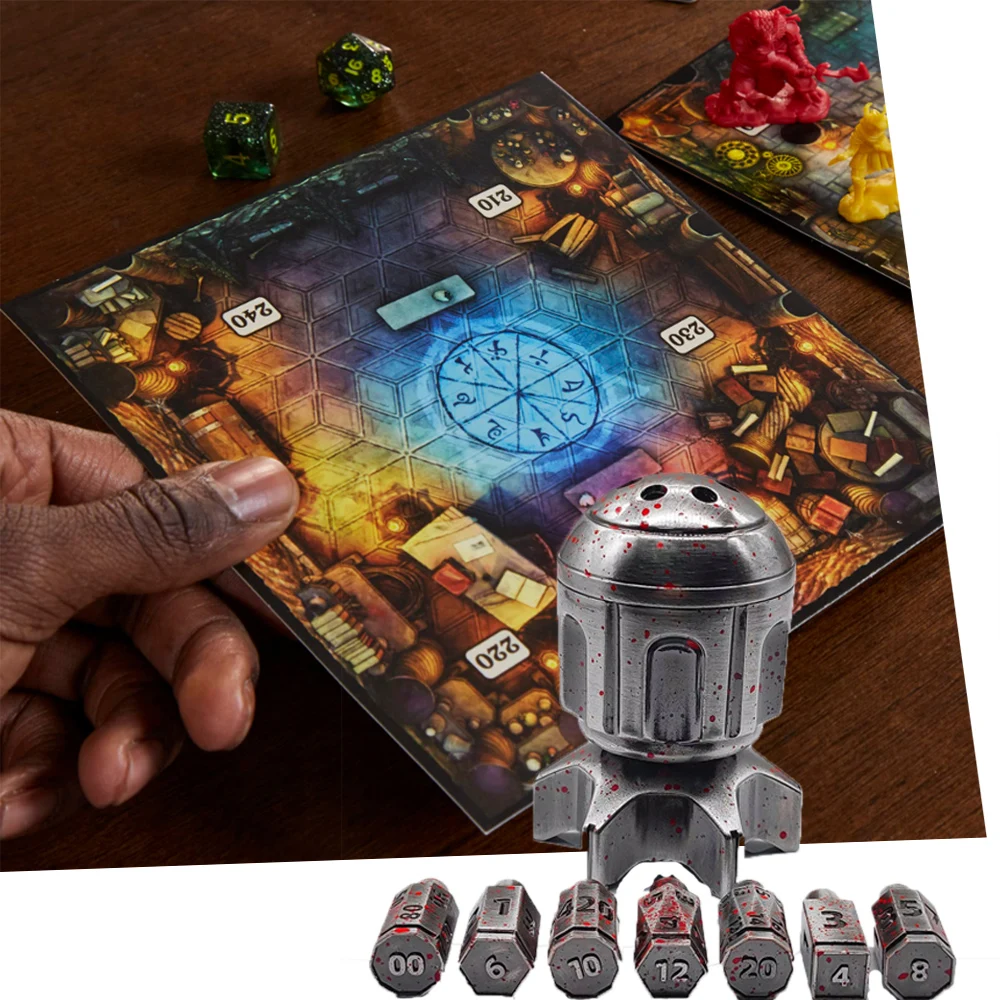 

7 in 1 Spin DND Dice Set, Metal Roulette D and D Dice with Gift Box, Polyhedral Role Playing Game Dice