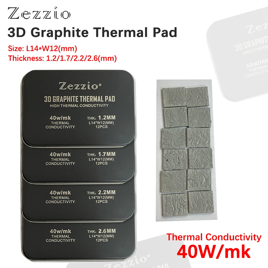 

Zezzio 40W/m.k 3D Graphite Thermal Pad 3090/3080 Memory Thermal Silicone Grease Pad IC Graphene Cooling for GDDR6X VRAM