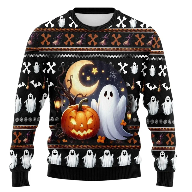 Happy Halloween Graphic Sweatshirts Funny Ghost Ugly Sweater Casual Autumn Unisex Streetwear Cartoon Spooky Sweatshirt Boy Tops