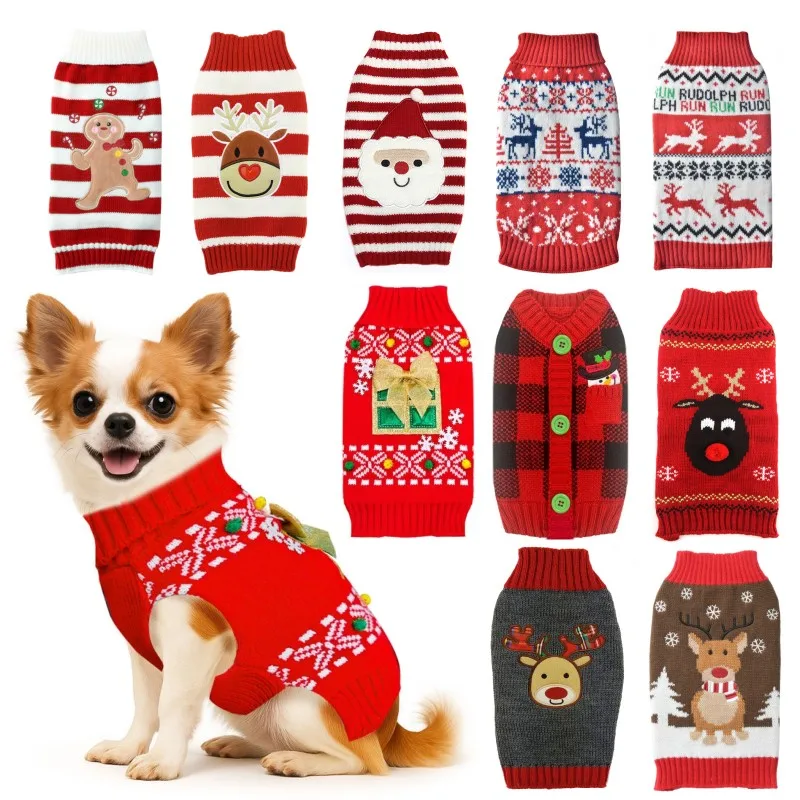 Hunde-Weihnachtskleidung Winter-Hundepullover Warme Bekleidung 2026 Welpen-Sweatshirt Hundemantel für Große Hunde Gestreifter Druck Haustier-Pullover
