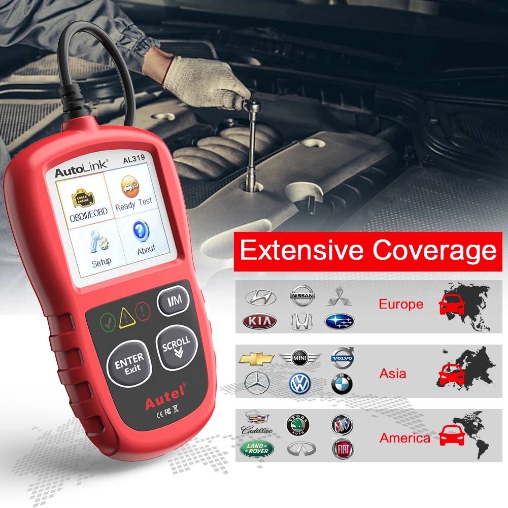 Autel AL319 Obd2 قارئ الرمز يمكن السيارات سيارة الماسح الضوئي أداة تشخيص السيارات لنظام obdii الأساسية obd 2 وظائف