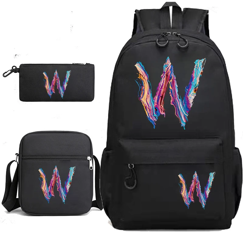 

26 English Alphabet Print School Bags for Teenage Girls Boys Bagpack Sets Purple Abstract Cartoon Backpacks for School Teenagers