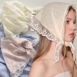 Écharpe triangle en dentelle de printemps pour femme, écharpe de cheveux, vêtements de sauna élégants pour fille, bijoux Y2K, bandana INS, couvre-chef, 2024