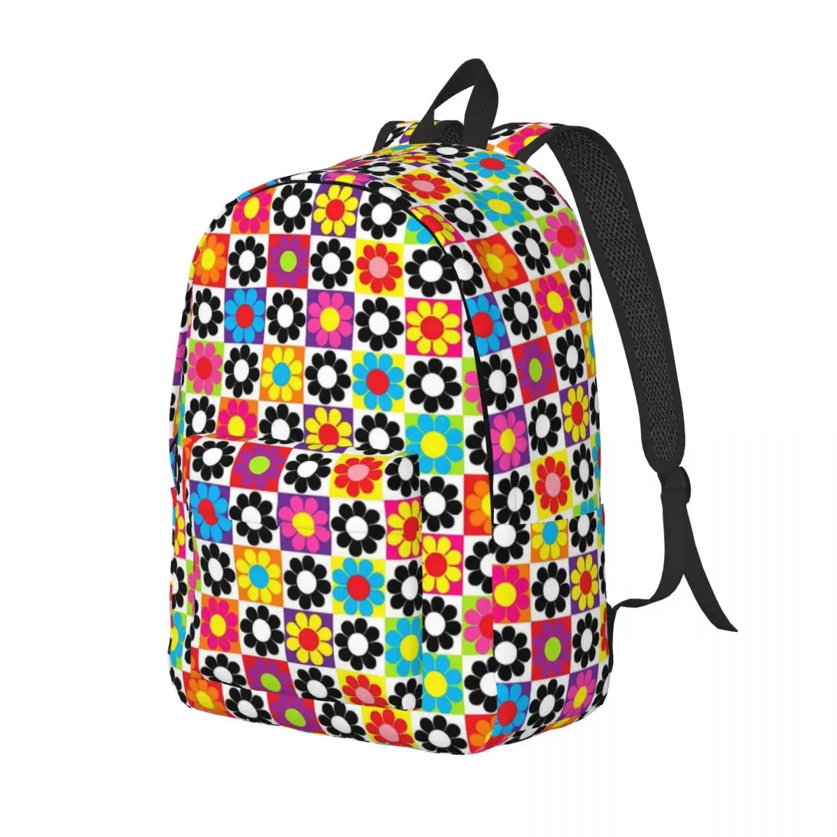 Flower Power Backpack Colorful Squares Kawaii Backpacks Student Hiking Print School Bags Designer Rucksack