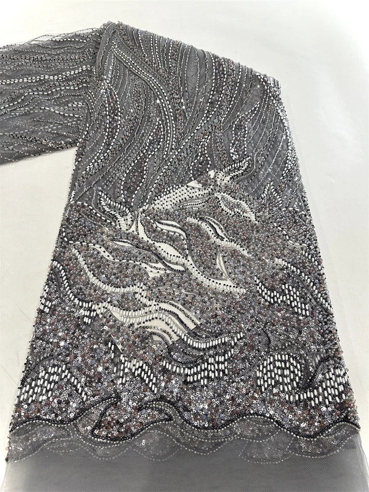 African Pearls Tulle Sequins Lace Fabric High Quality Embroidered Nigerian Luxury Heavy Beaded Lace Fabric Wedding ShiT