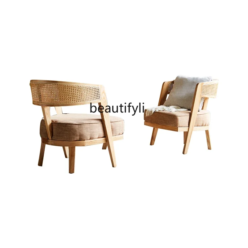 Rattan Chair Balcony Casual Three-Piece Suit Small Table and Chair Single Real Rattan Woven Couch