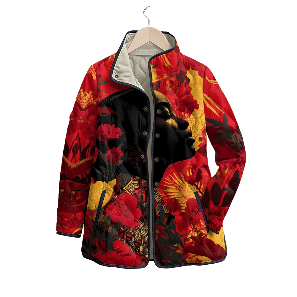 

Женские куртки в африканском стиле с женским профилем и цветочным узором, пальто с разноцветными силуэтами, художественная зимняя верхняя одежда