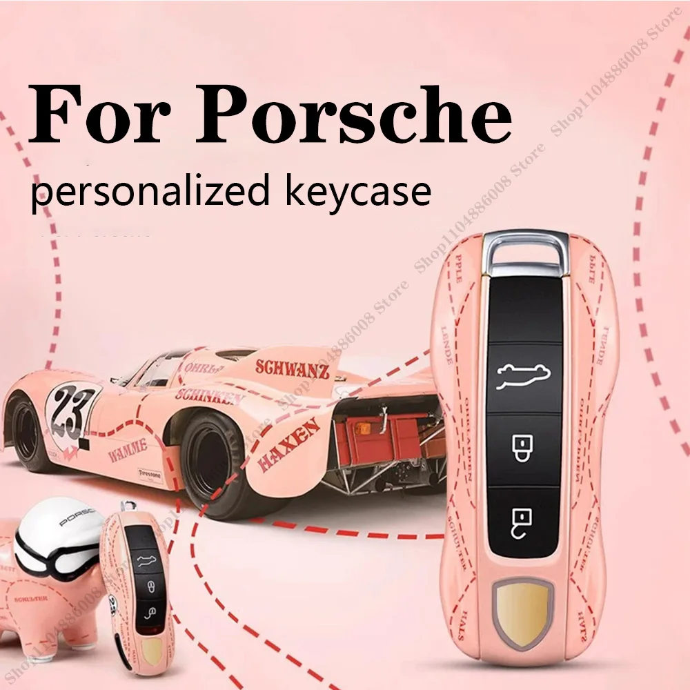 

For Porsche Cayenne Mancan Panamera 911 718 Boxster Cayman Taycan car key case ABS graffiti pink pig key case protective shell