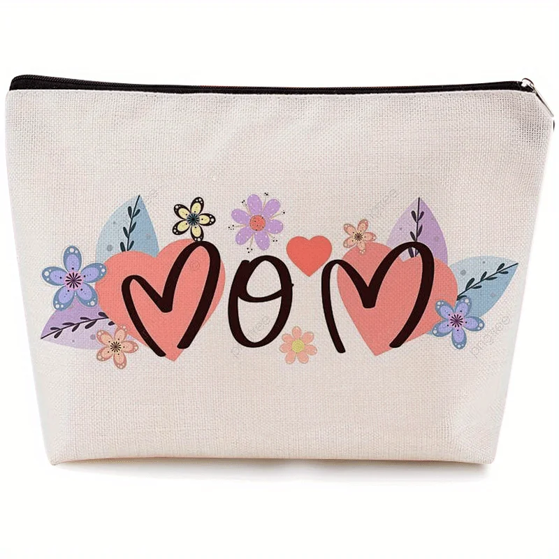 

Mother's Day Gift Pouch - Heart-Shaped "Mom" Design, Pink & Blue Floral Tote Bag for Women Gift Idea Mothers Day Gifts Fashion