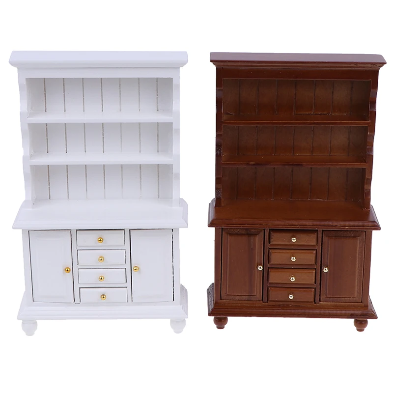1/12 Multifunction Wood Cabinet Bookcase Cabinet Miniature Furniture Handcrafted Wall Cabinet Dollhouse