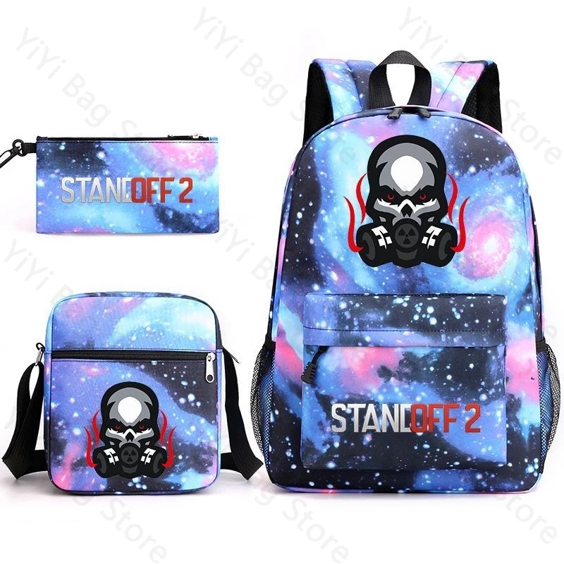 Standoff2 Skull Print Backpack Student School Bag Pencil Case Shoulder Bag Three Piece Set Children Durable Oxford SchoolBag