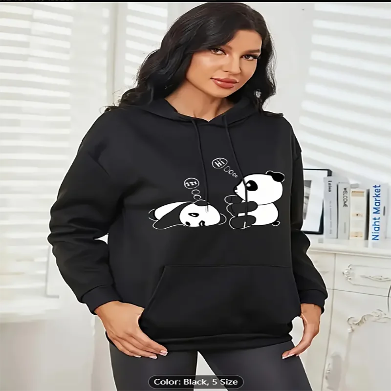 

Женская белая толстовка с капюшоном Pandas Hi Zzz с графическим принтом, повседневная негабаритная толстовка с капюшоном на шнурке для любителей животных из чистого хлопка