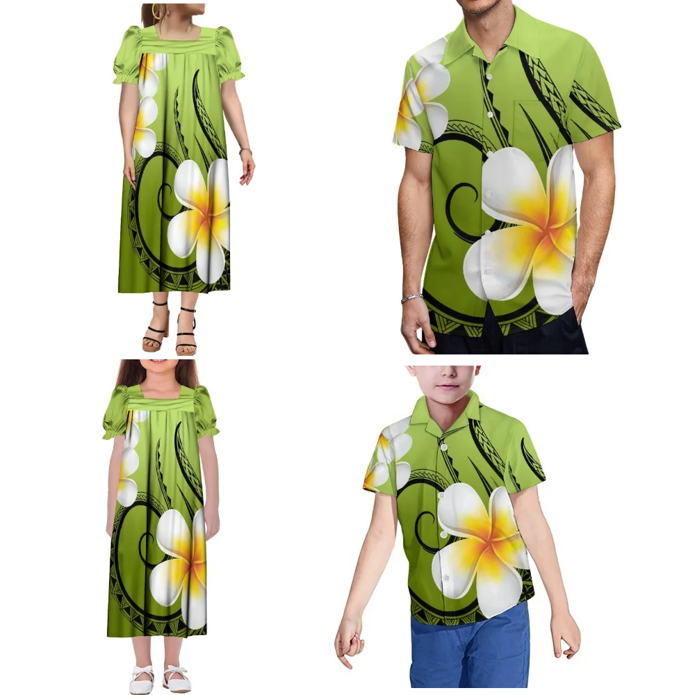 Vestido Feminino com Padrão Polinésio e Mangas Bufantes, Camisa Masculina Samoana com Bolso, Tamanho Grande, Vestuário Étnico Distintivo