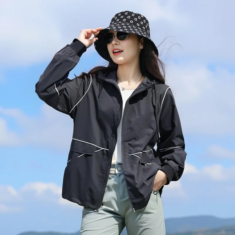 

150Kg Plus Size Women's Bust 160 Spring Autumn Contrast Color Hooded Trench Coat Loose Casual Jacket 5XL 6XL 7XL 8XL 9XL