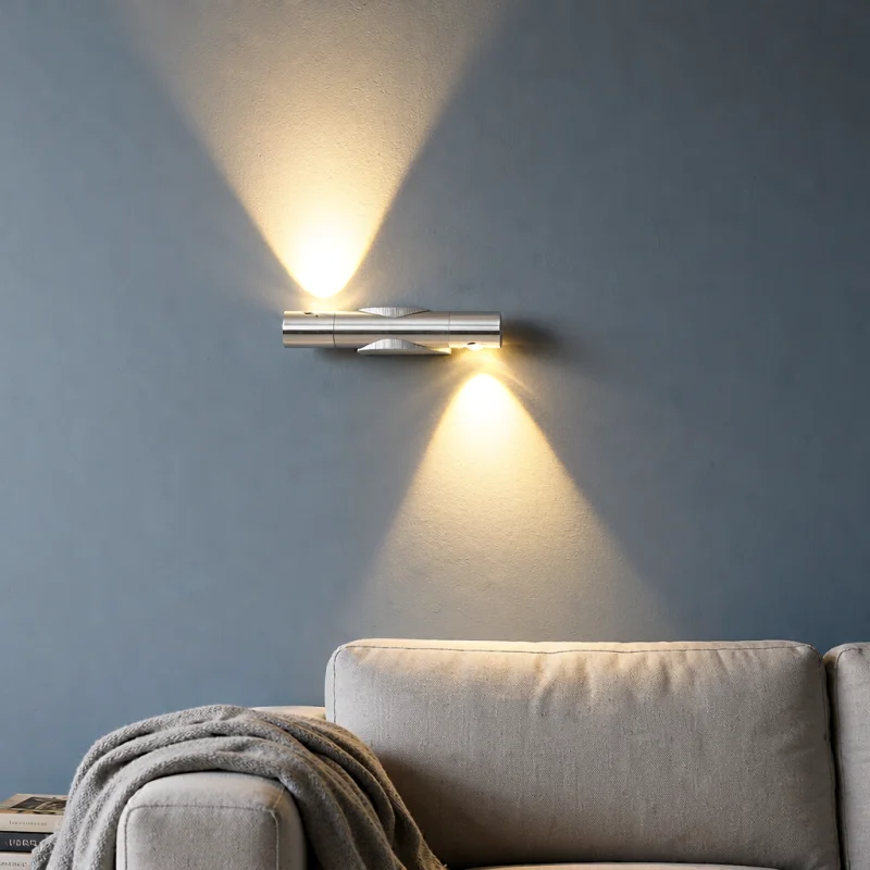 Modern LED Up Down Wall Sconce Cylindrical Metal Double Sided Wall Light for Bedroom Hotel Corridor Decor