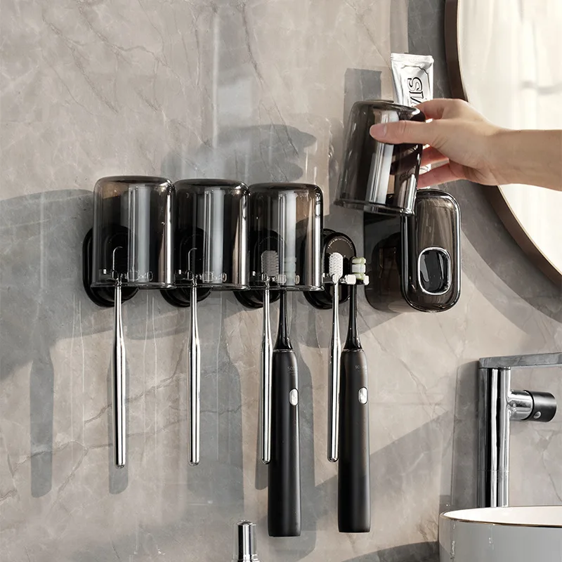 Toothbrush Rack Storage Shelf Douyin Bathroom Wall-Mounted Mouthwash Cup No-Drill Tooth Cup Rack Set