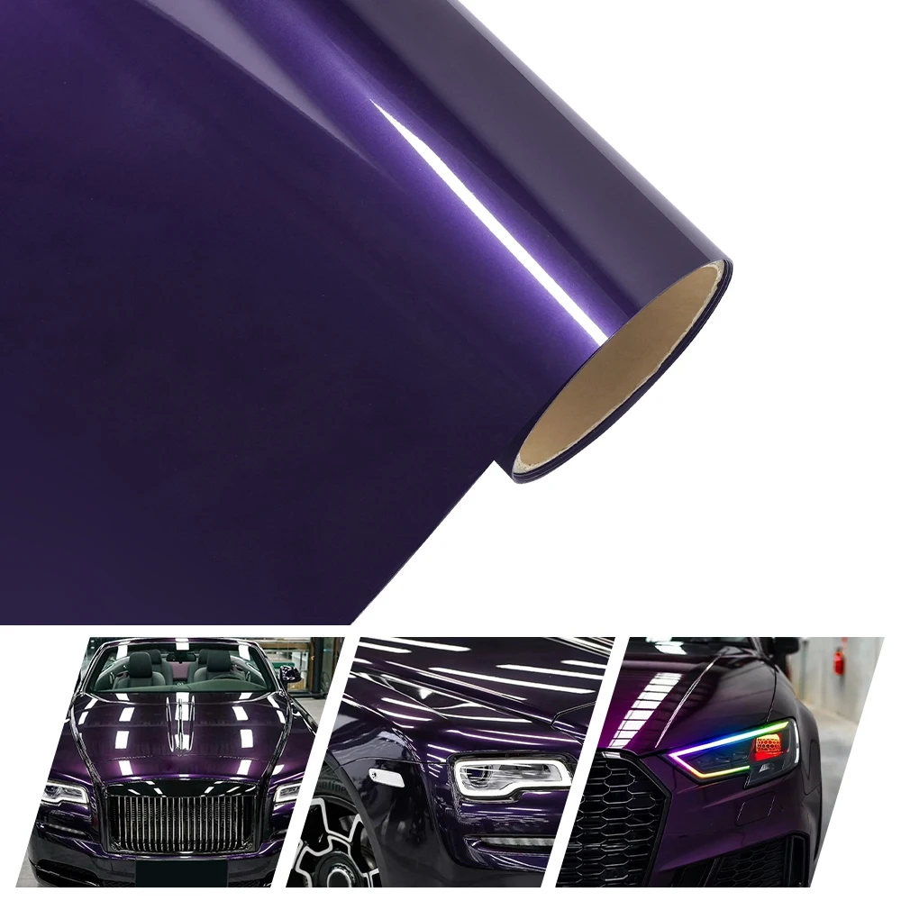 0.5M/1M*1.52/3/16.5M Ultra Gloss PET Metallic Midnight Purple Vinyl Wrap Film Vehicle Wrapping Car Wrap Bubble Free Decoration
