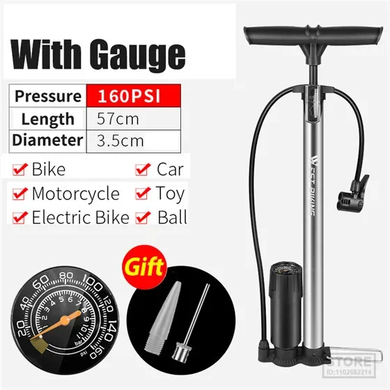 WEST BIKING 160PSI Bike Floor Pump High Pressure Gauge Air Inflator Cycling Accessories Presta Schrader MTB Road Bicycle Pump