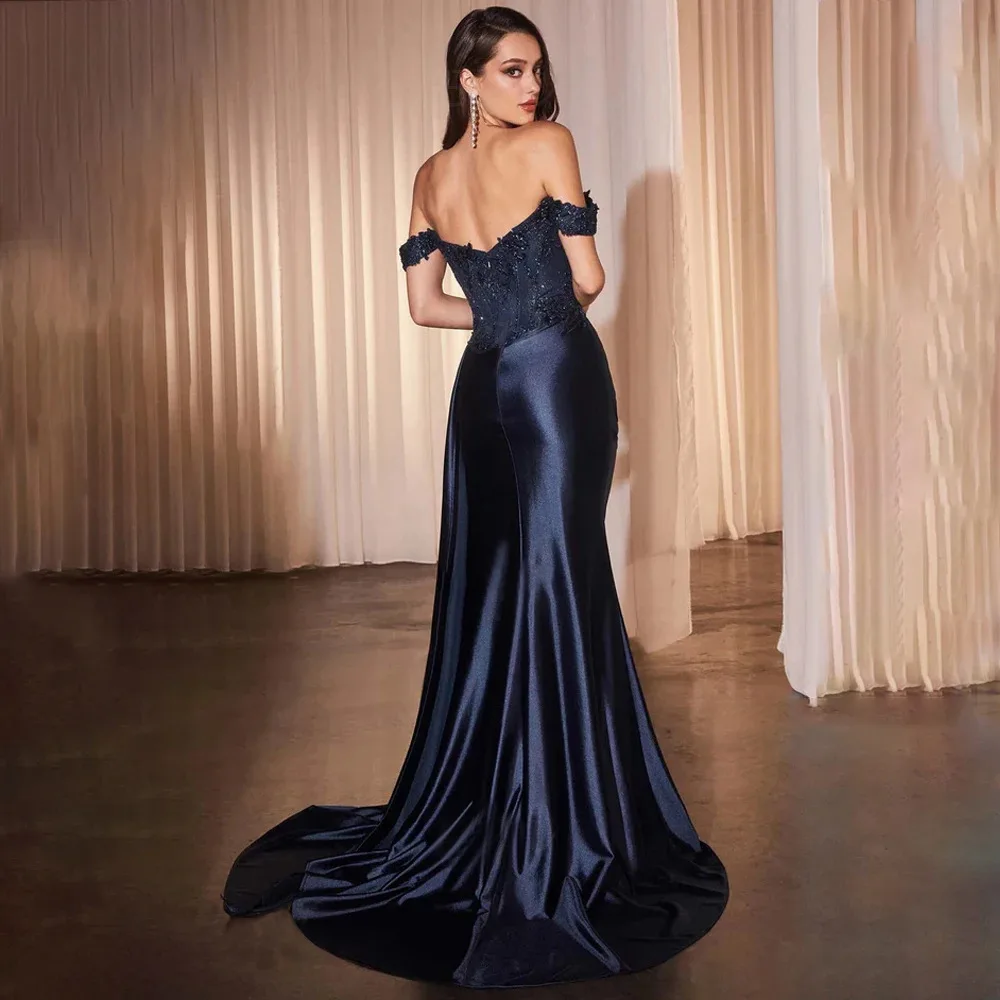 off-Shoulder Evening Dress European and American Ball Design Side Slit Small Trailing Dress Fashion Celebration Dress