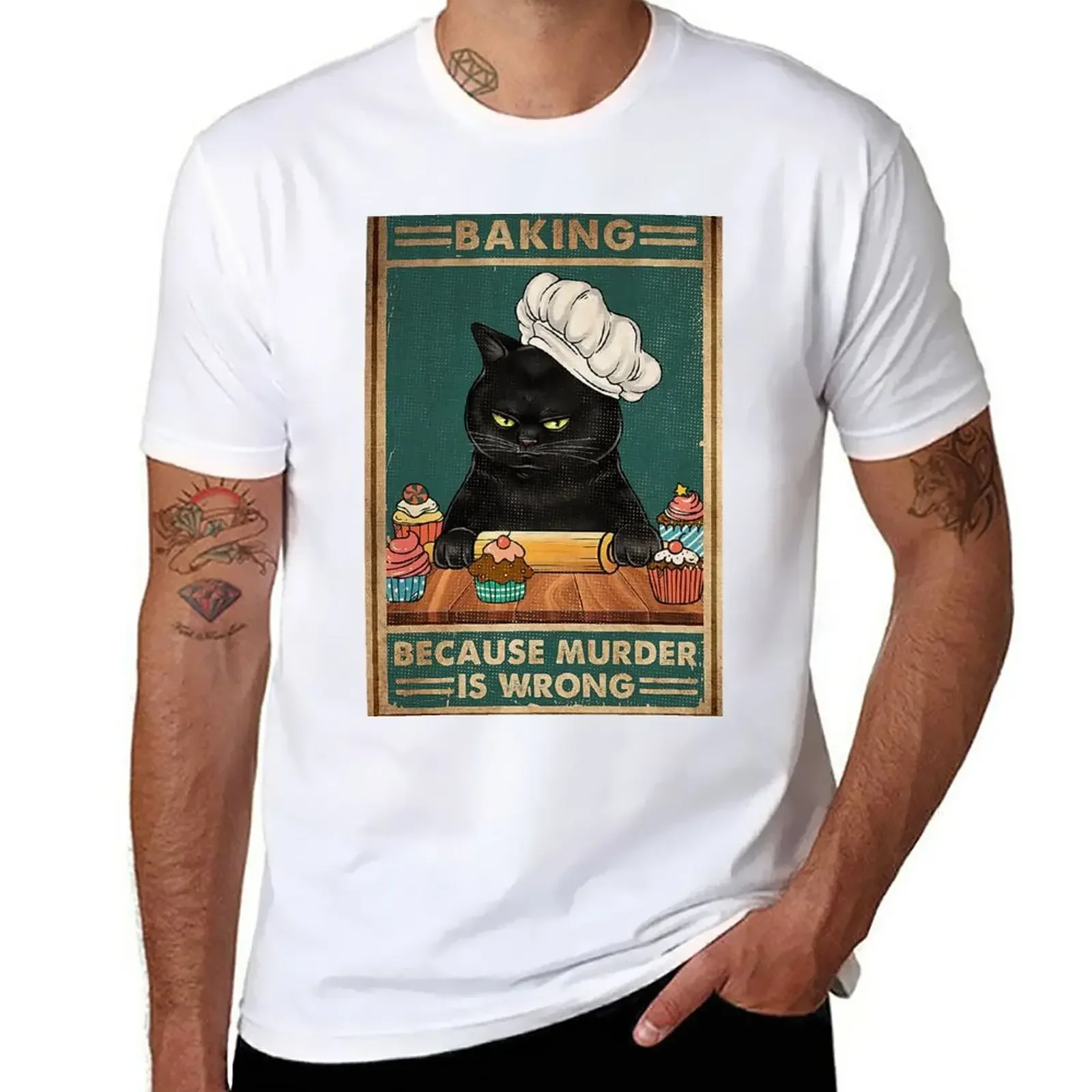 New Baking because murder is wrong cat lover gifts T-Shirt graphics t shirt Tee shirt plain summer mens clothes style.