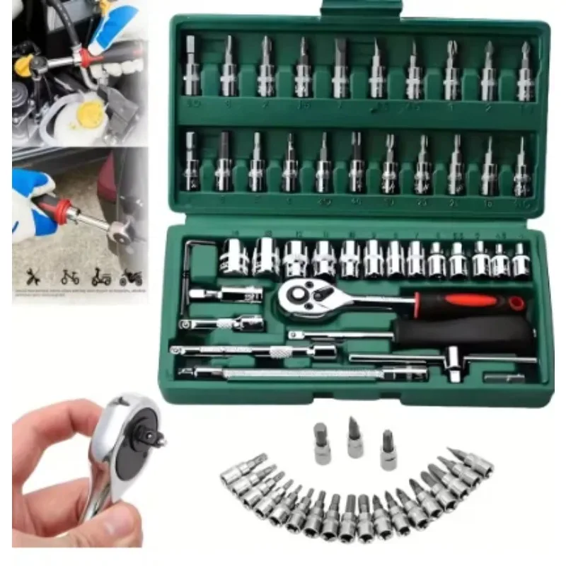 

46-piece drive socket tool set 1/4-inch ratchet wrench set Mechanical tool kit for car repair
