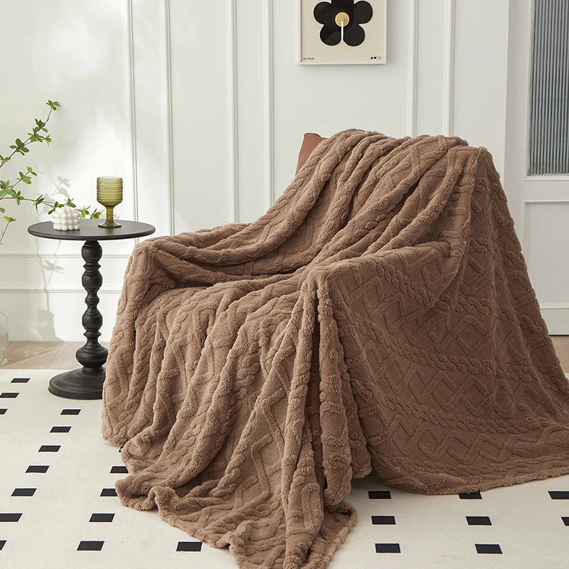 

Geometric Jacquard Winter Warm Blanket Multifunctional Velvet Bedding Sheet Blanket Solid Color Soft Comfortable Fluffy Blanket