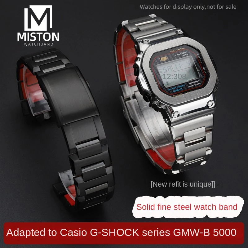 

GMWB5000 Mod Kit Case+strap Metal set for G-SHOCK 3459 Casio GMW-B5000 small silver block red bottom splicing DIY accessories