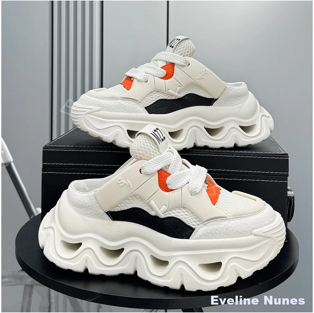 Niche Design Men's Platform Hollow Slides Fashion Cross Tied Height Increase Cool Sandals New Super Popular Trendy "dad Shoes"