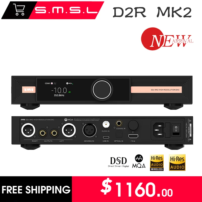 

SMSL D2R MK2 High Resolution DAC Digital Audio Music Flagship DAC Redefining Reproduction Standard BD34302EKV DSD512 MQA HIFI