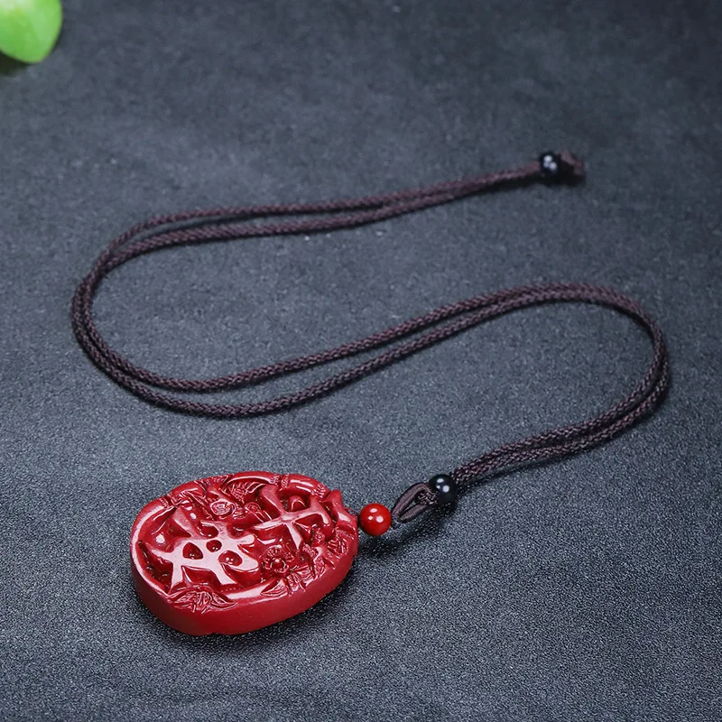 Natural high content cinnabar and purple gold sand peace pendant for men and women, with a safe and secure zodiac year pendant