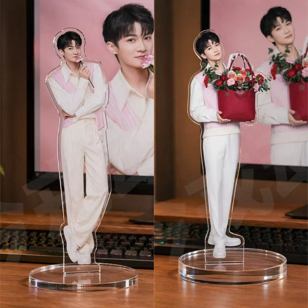 Soporte Acrílico de Doble Cara con Impresión de la Figura del Cantante Estrella Zhou Shen (Charlie Zhou) con Flor, Adorno de Escritorio, Llavero, Regalo para Fans