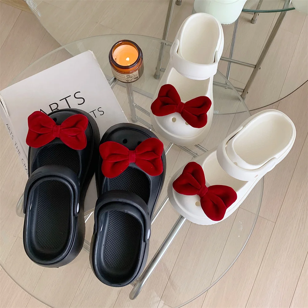 Women Sandals Lolita Bow Knot Sandals Summer Slipper Mary Jane Slippers Garden Shoes High Thick Soles Sandals