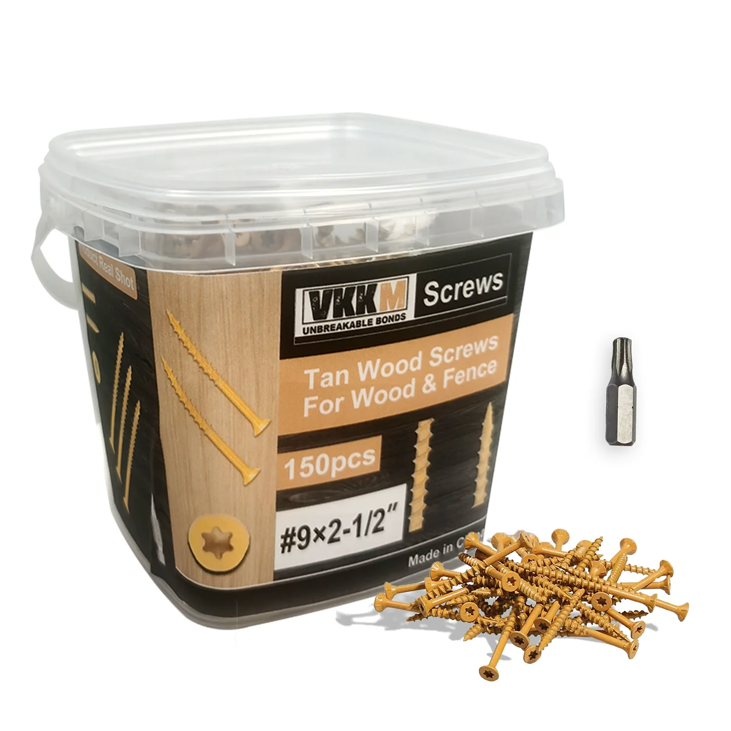 

#9*2-1/2" Wood Screws -120PCS VKKM Torx Head Carbon Steel, Compliant with ASTM F1667, Yellow Zinc +Free T25 Bit