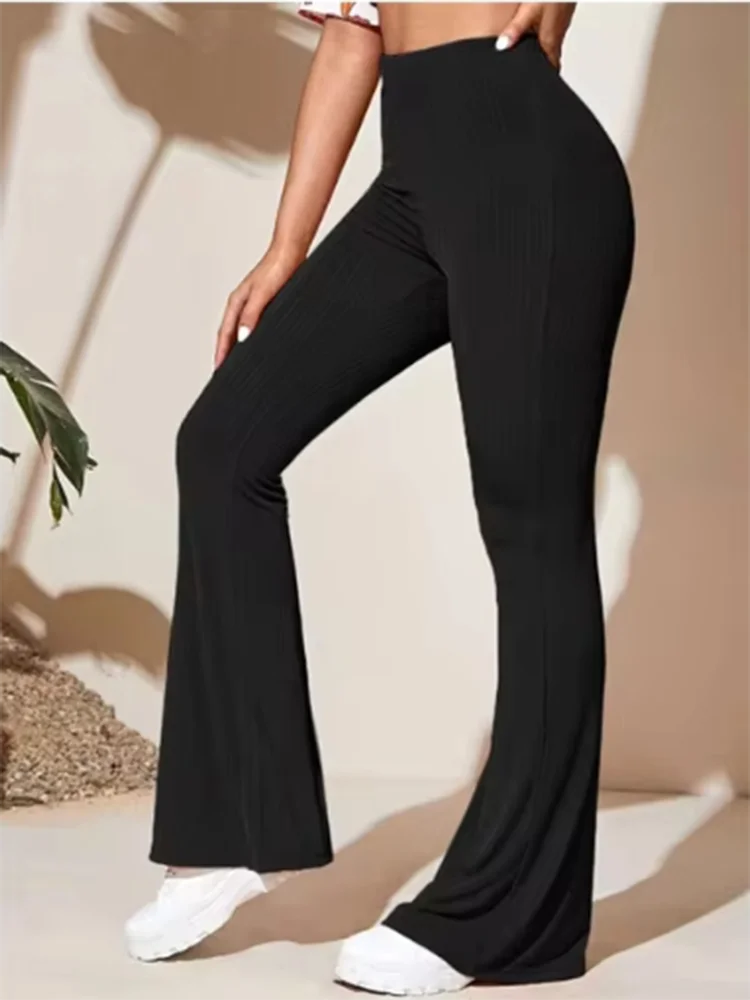 

2024 New Solid Color Elastic Trousers Women's Tight Long Pants Fashion Street Daily Autumn Flare Pants
