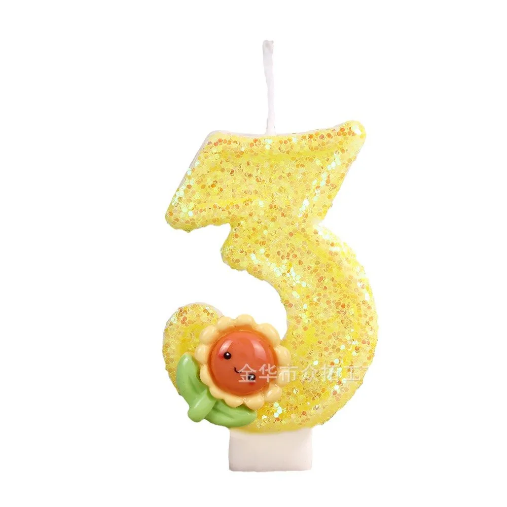 شموع عيد الميلاد الصفراء غير الصالحة للأكل، زينة الكيك، الشموع الرقمية، حلويات الحفلات، الخبز، زينة عباد الشمس #1