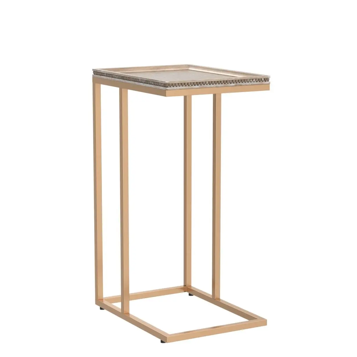 Beaded Edge Tray Top C End Table - Distressed Gold