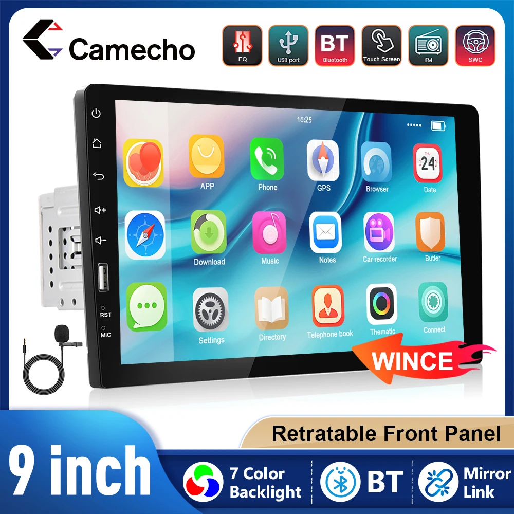 Camecho 1 Din Car Stereo 9 HD Touch Screen Auto MP5 Video Lettore multimediale Ricevitore radio FM Mirrorlink Bluetooth Telefono USB