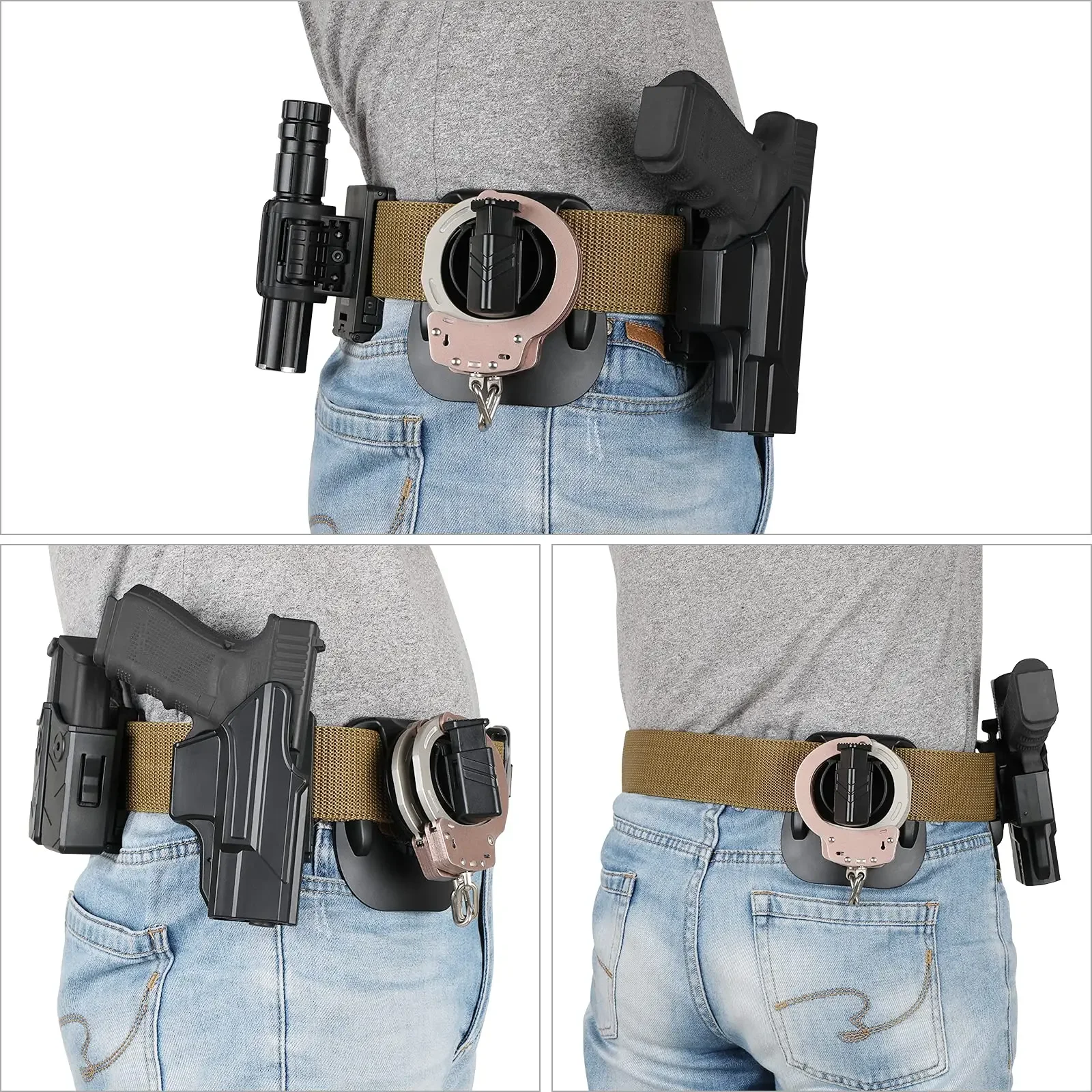 Professional Duty Belt Handcuff Holder - Quick-Release Holster for Hinged/Chain Cuffs, Polymer Clip Case (Security/Patrol)