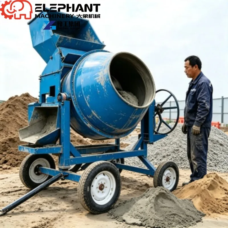 Concrete Mixer Machine Mini Mobile Cement Mixing Equipment 500L 700L Diesel Power Option For Construction Site