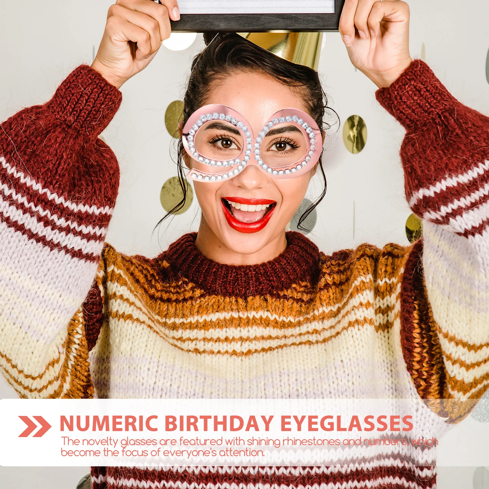 

90Th Birthday Party Glasses Rhinestone Decorative Eyewear Lightweight Glitter Frame Age Glasses For Adults Photo Props