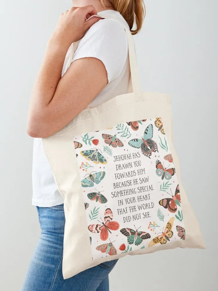 JEHOVAH HAS DRAWN YOU TOWARDS HIM (Butterflies) Tote Bag canvas shopping bag personalized tote